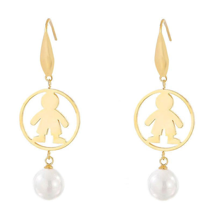 Stainless Steel Cute Girl Pearl Drop Earrings - kalen