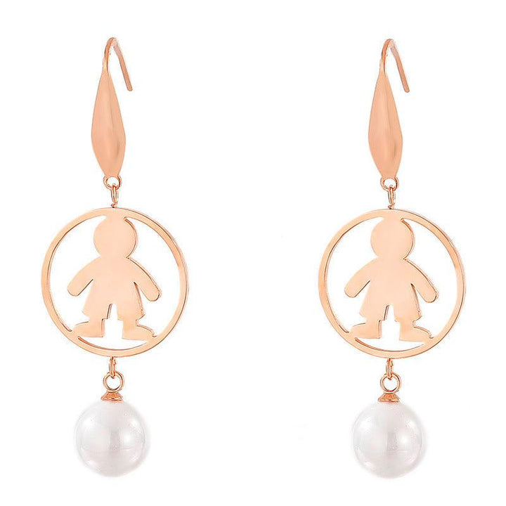 Stainless Steel Cute Girl Pearl Drop Earrings - kalen