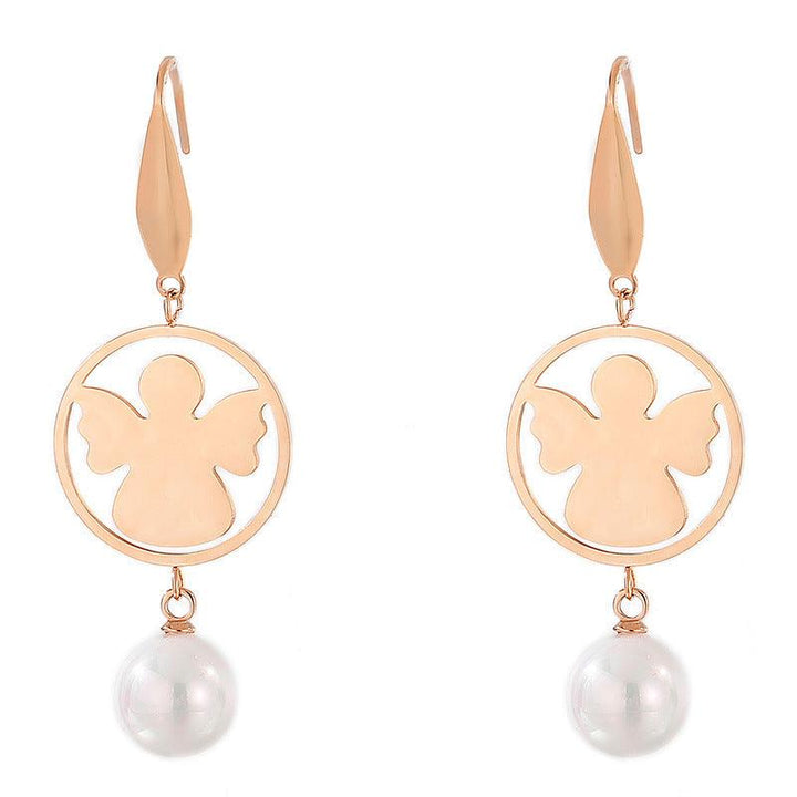 Stainless Steel Cute Girl Pearl Drop Earrings - kalen