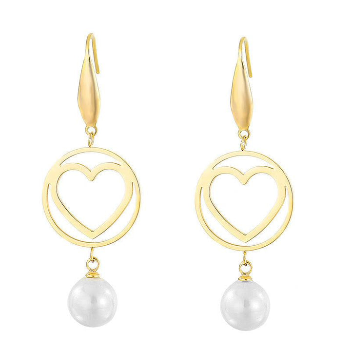 Stainless Steel Cute Girl Pearl Drop Earrings - kalen