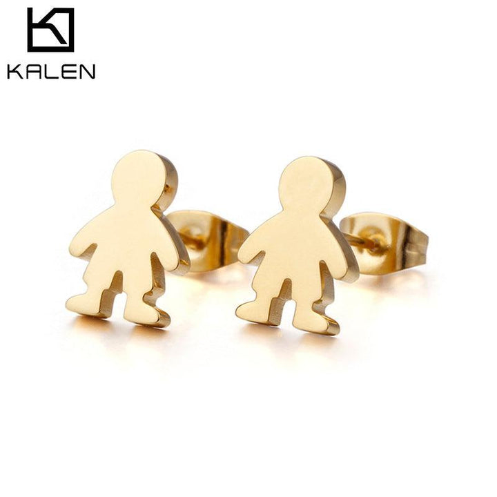 Stainless Steel Cute Little Boy Stub Earrings - kalen