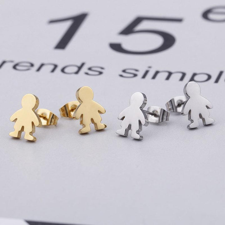 Stainless Steel Cute Little Boy Stub Earrings - kalen