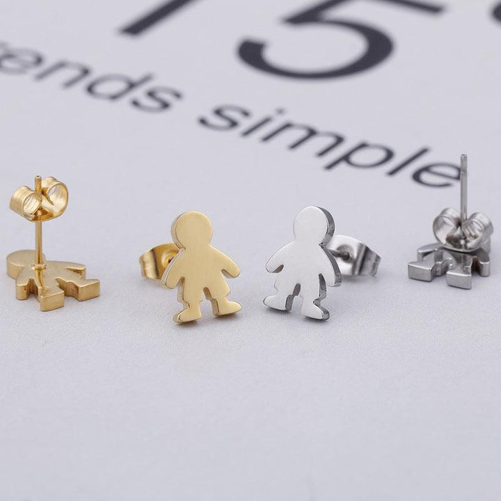 Stainless Steel Cute Little Boy Stub Earrings - kalen