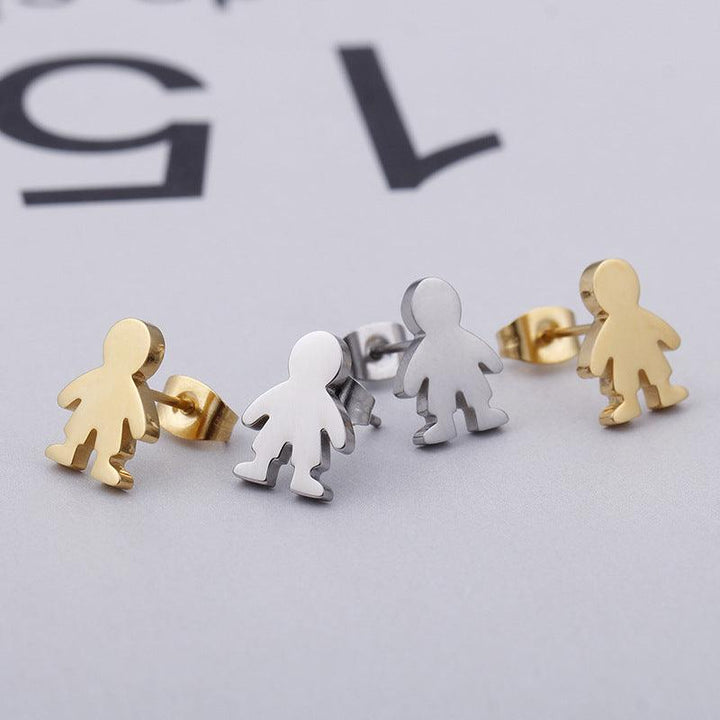 Stainless Steel Cute Little Boy Stub Earrings - kalen