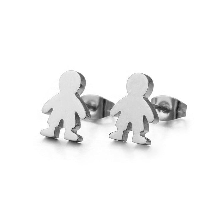 Stainless Steel Cute Little Boy Stub Earrings - kalen