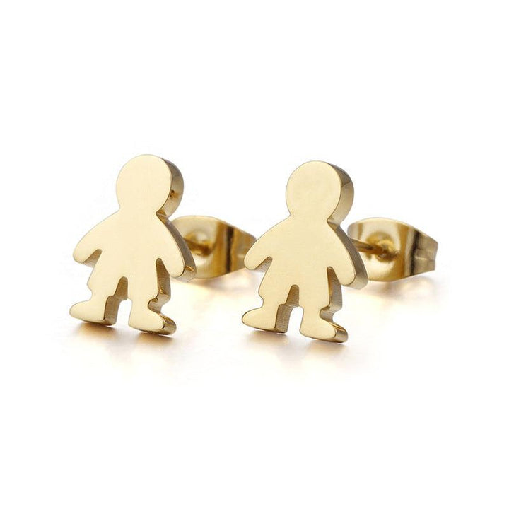 Stainless Steel Cute Little Boy Stub Earrings - kalen