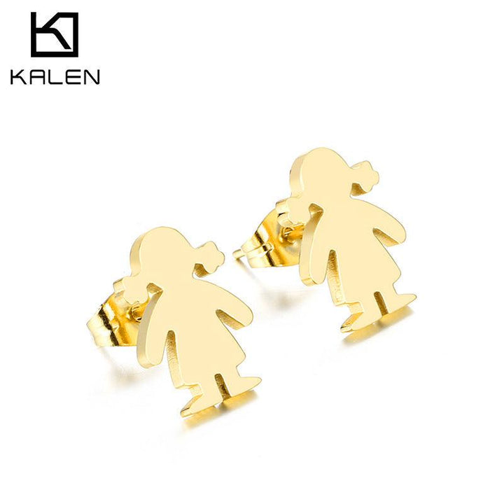 Stainless Steel Cute Little Girl Stub Earrings - kalen