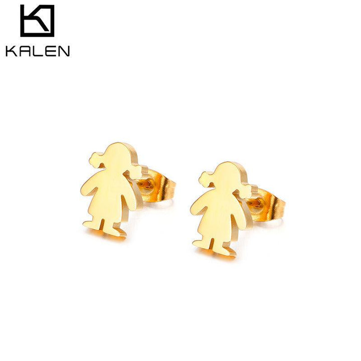 Stainless Steel Cute Little Girl Stub Earrings - kalen