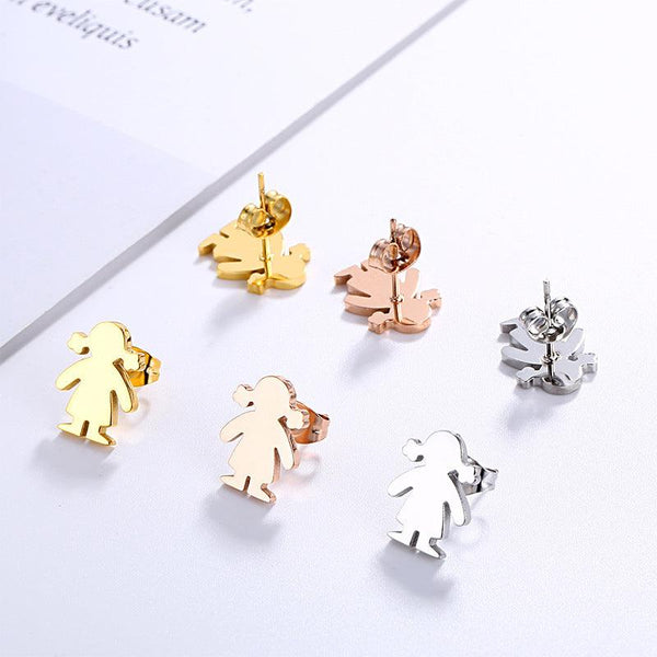 Stainless Steel Cute Little Girl Stub Earrings - kalen