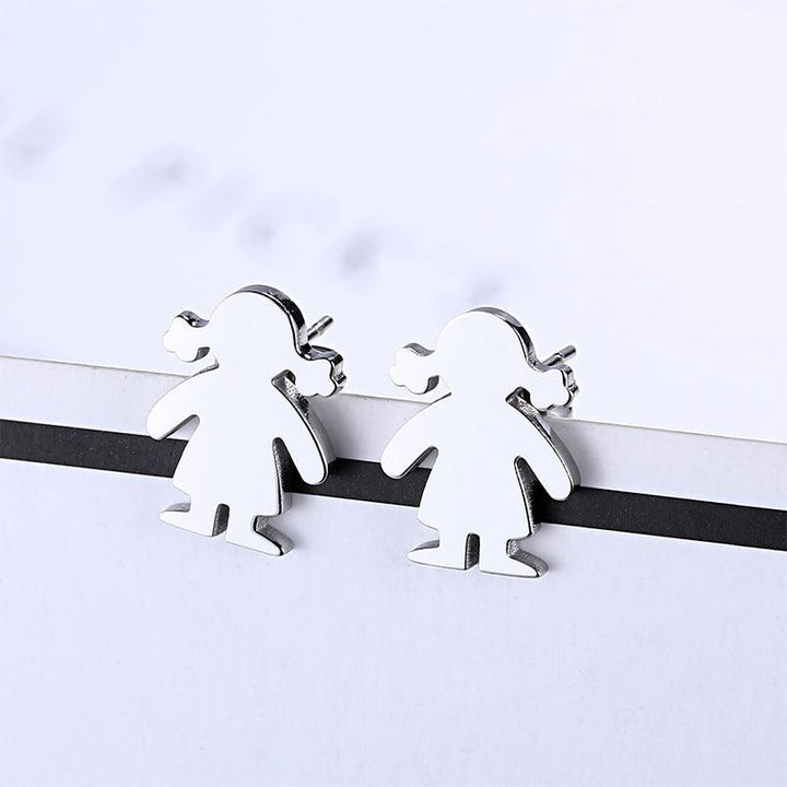 Stainless Steel Cute Little Girl Stub Earrings - kalen