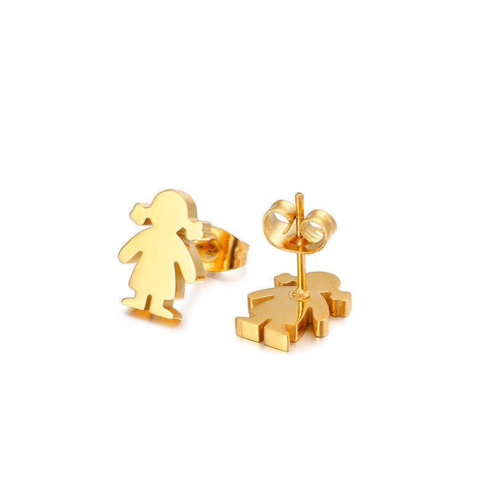 Stainless Steel Cute Little Girl Stub Earrings - kalen