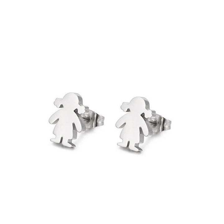 Stainless Steel Cute Little Girl Stub Earrings - kalen