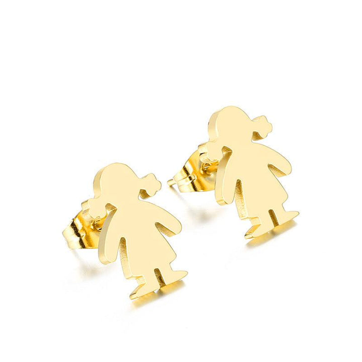 Stainless Steel Cute Little Girl Stub Earrings - kalen