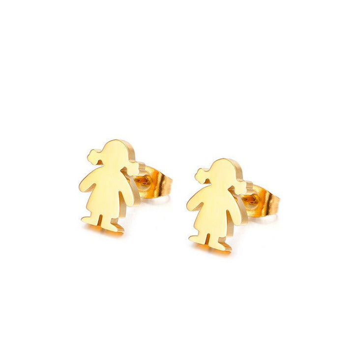 Stainless Steel Cute Little Girl Stub Earrings - kalen