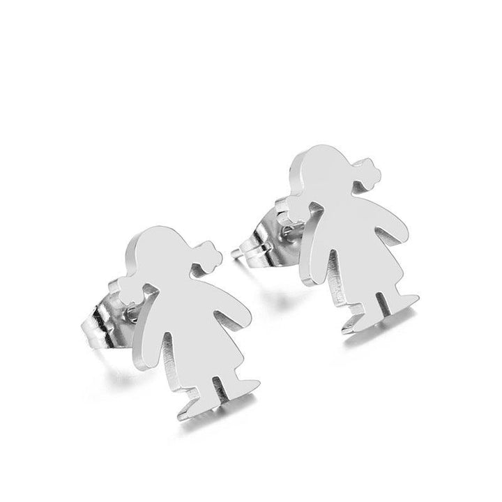 Stainless Steel Cute Little Girl Stub Earrings - kalen