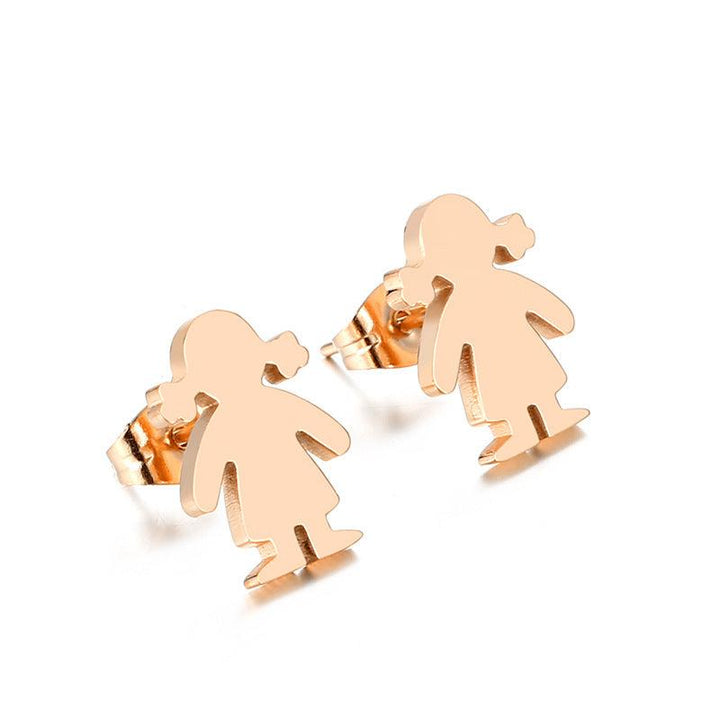 Stainless Steel Cute Little Girl Stub Earrings - kalen