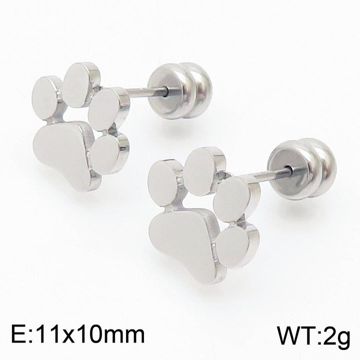 Stainless Steel Cute Paw Stub Earrings - kalen