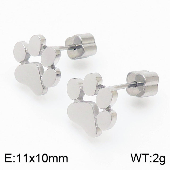 Stainless Steel Cute Paw Stub Earrings - kalen