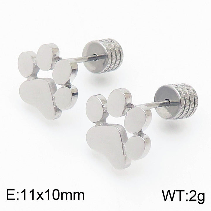 Stainless Steel Cute Paw Stub Earrings - kalen