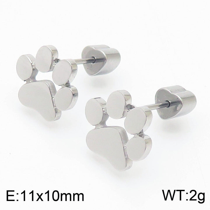 Stainless Steel Cute Paw Stub Earrings - kalen