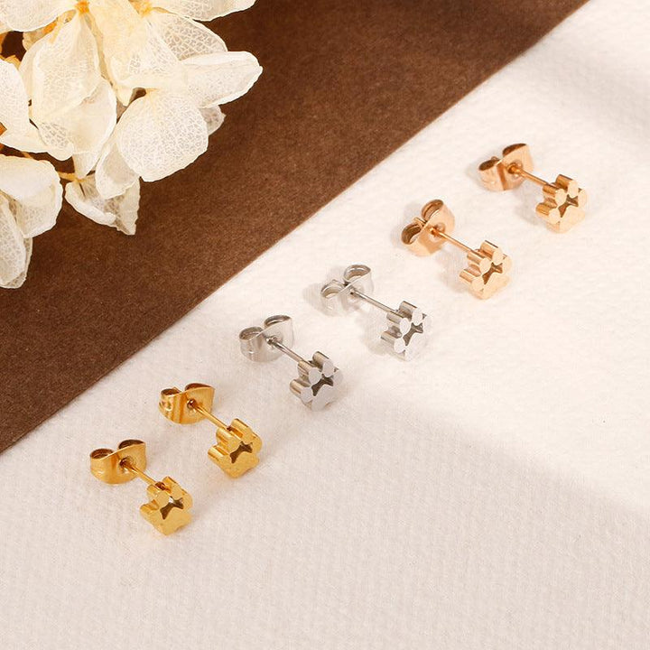 Stainless Steel Cute Paw Stub Earrings - kalen