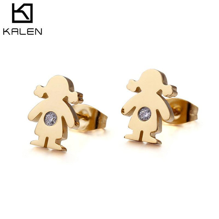 Stainless Steel Cute Zircon Little Girl Stub Earrings - kalen