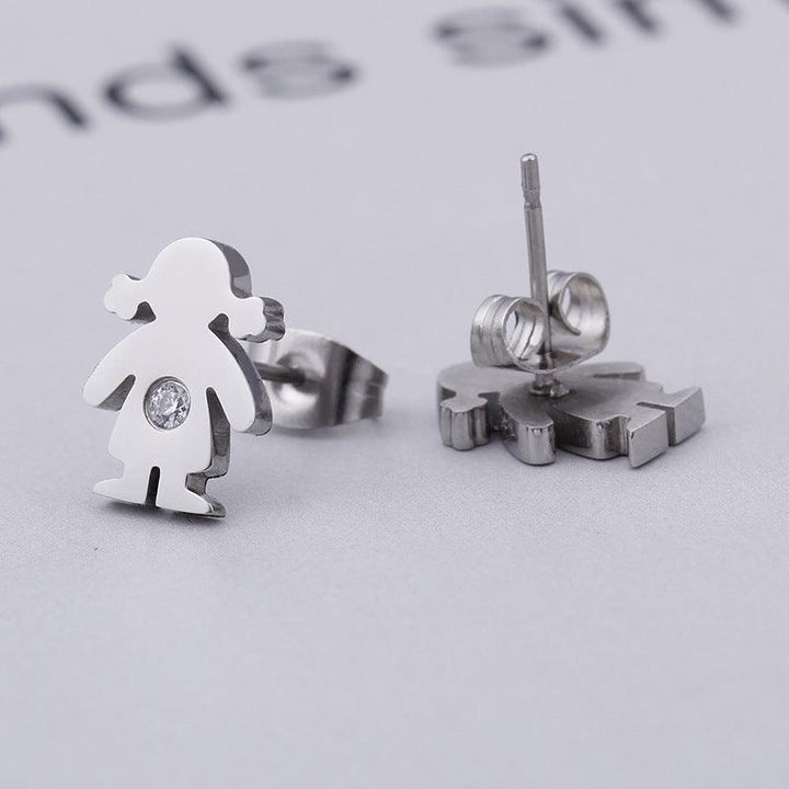 Stainless Steel Cute Zircon Little Girl Stub Earrings - kalen