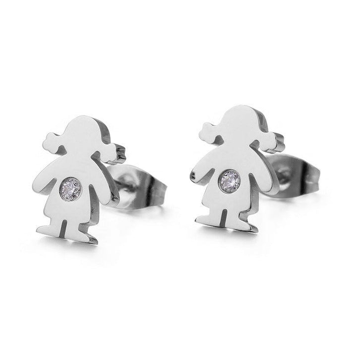 Stainless Steel Cute Zircon Little Girl Stub Earrings - kalen