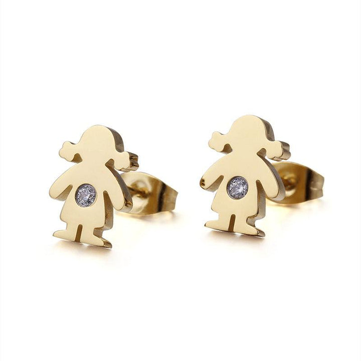 Stainless Steel Cute Zircon Little Girl Stub Earrings - kalen