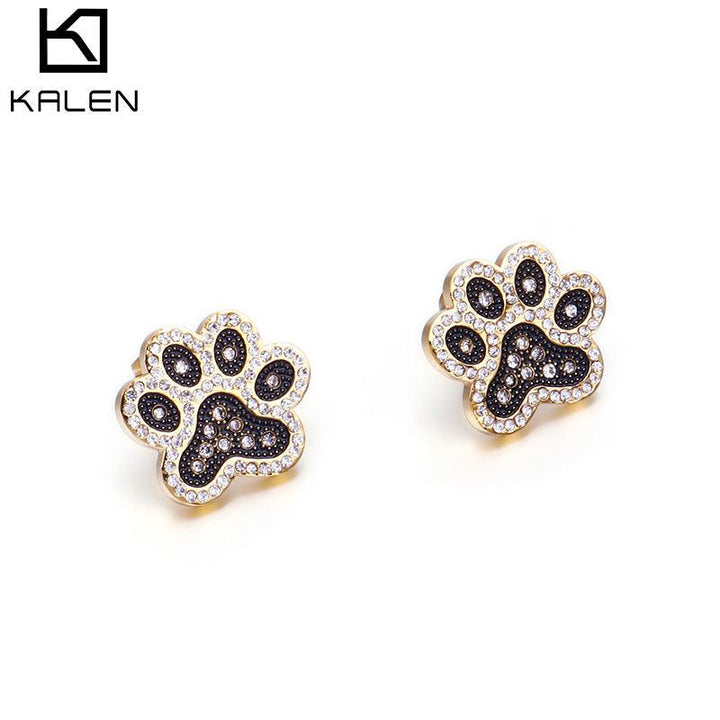 Stainless Steel Cute Zircon Little Paw Stub Earrings - kalen