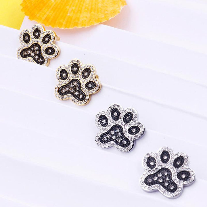 Stainless Steel Cute Zircon Little Paw Stub Earrings - kalen