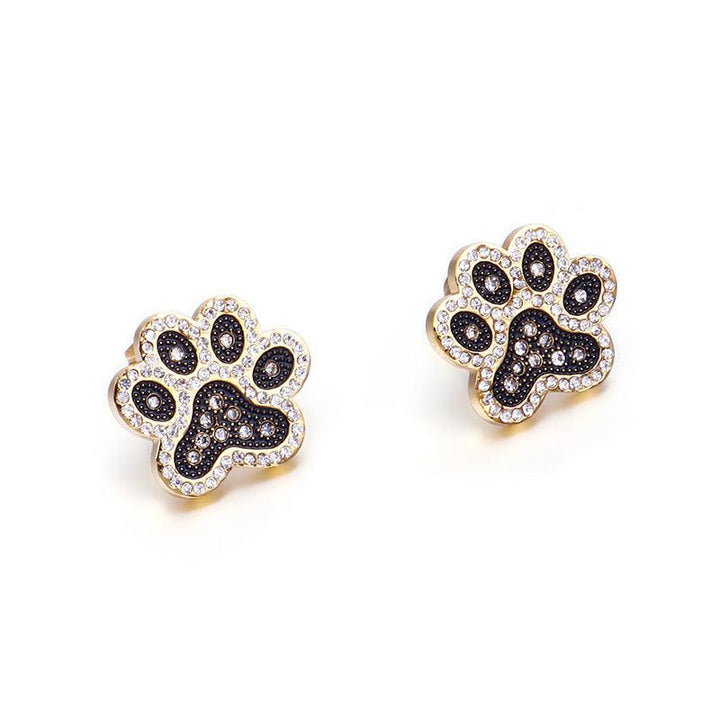 Stainless Steel Cute Zircon Little Paw Stub Earrings - kalen