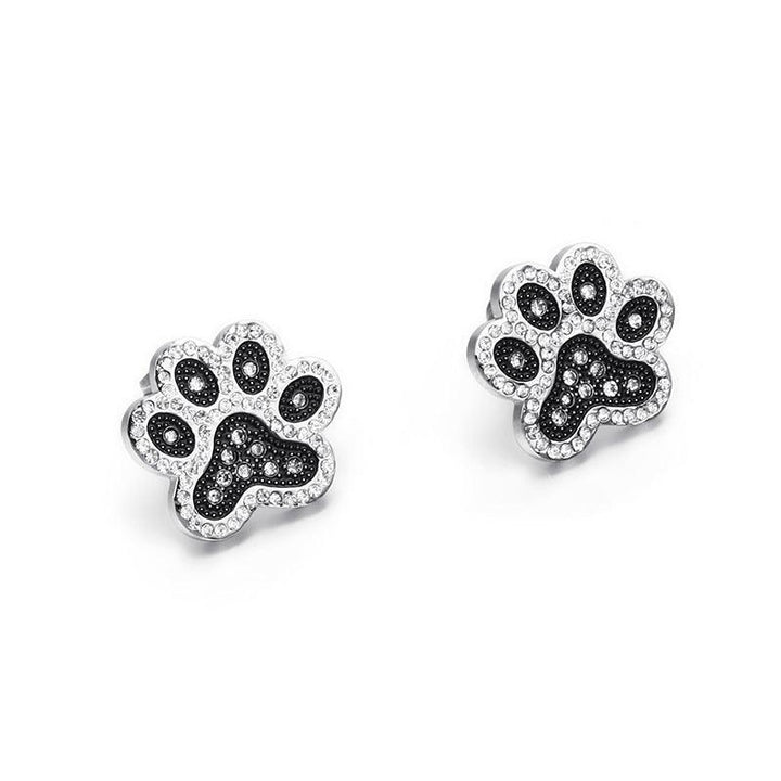 Stainless Steel Cute Zircon Little Paw Stub Earrings - kalen