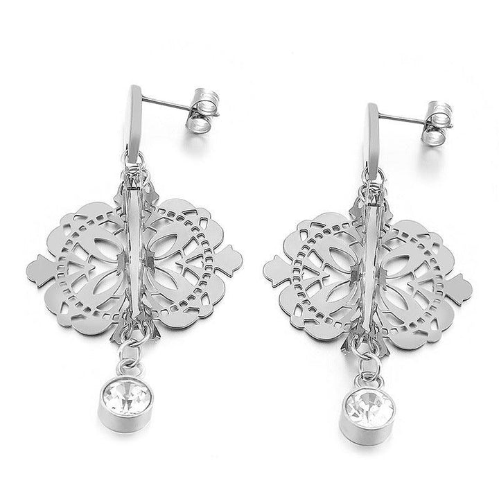 Stainless Steel Cutting Flower Zircon Drop Earrings - kalen