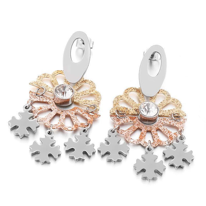 Stainless Steel Cutting Flower Zircon Drop Earrings - kalen