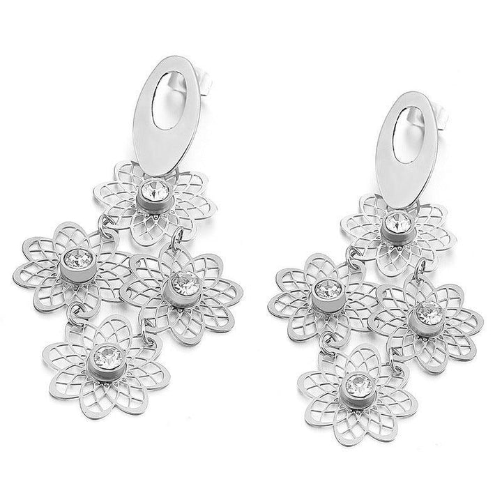 Stainless Steel Cutting Flower Zircon Drop Earrings - kalen