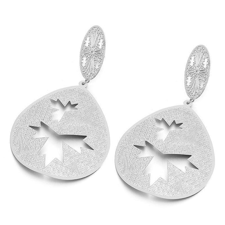 Stainless Steel Cutting Flower Zircon Drop Earrings - kalen