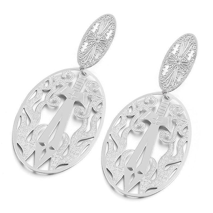 Stainless Steel Cutting Flower Zircon Drop Earrings - kalen