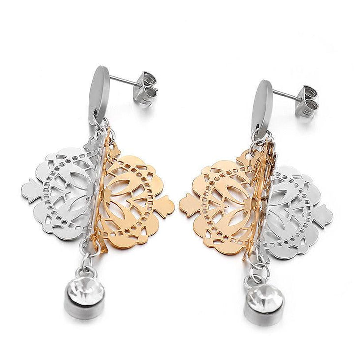 Stainless Steel Cutting Flower Zircon Drop Earrings - kalen