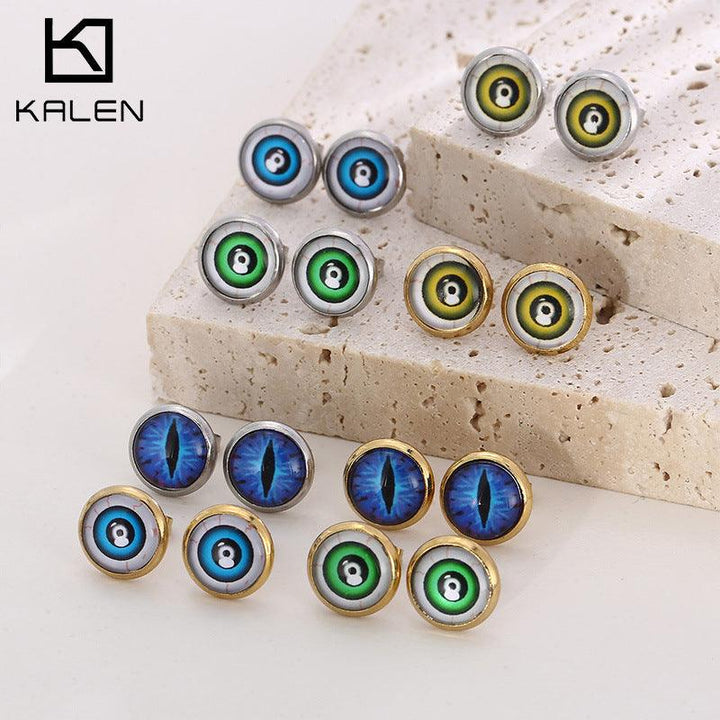 Stainless Steel Enamel Evil Eye Round Stub Earrings - kalen