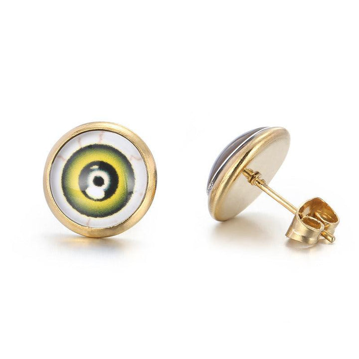 Stainless Steel Enamel Evil Eye Round Stub Earrings - kalen