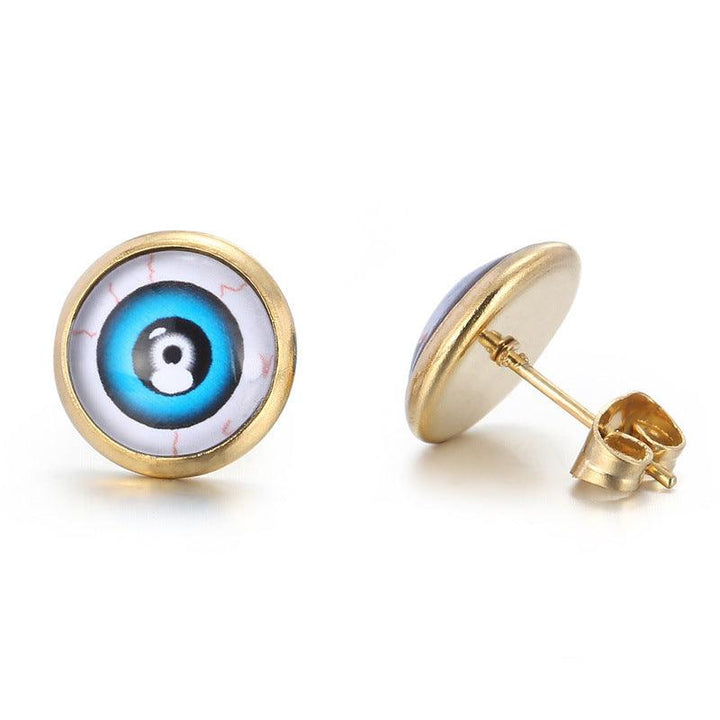 Stainless Steel Enamel Evil Eye Round Stub Earrings - kalen