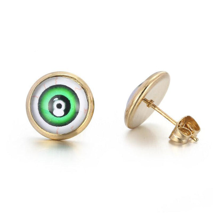 Stainless Steel Enamel Evil Eye Round Stub Earrings - kalen