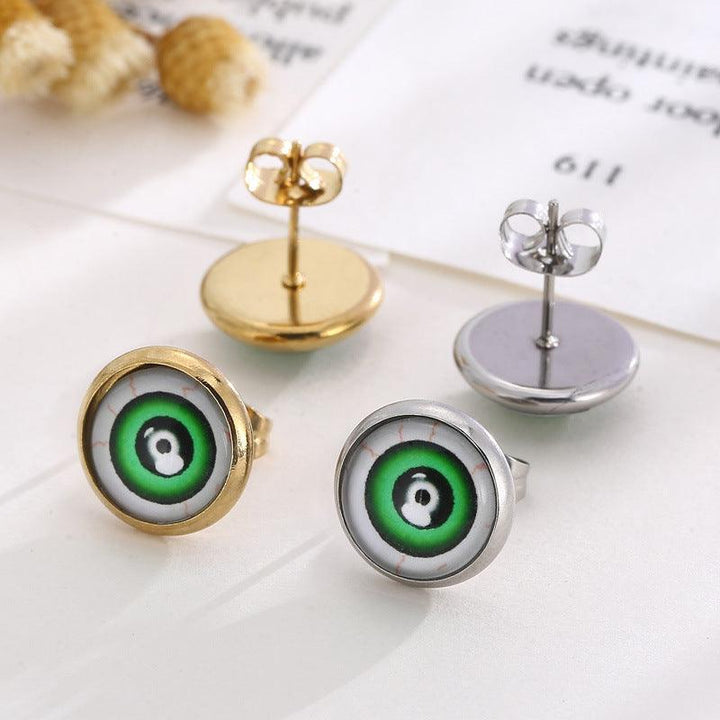 Stainless Steel Enamel Evil Eye Round Stub Earrings - kalen