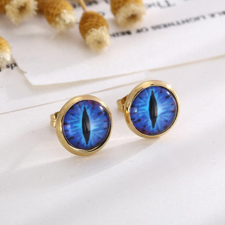 Stainless Steel Enamel Evil Eye Round Stub Earrings - kalen