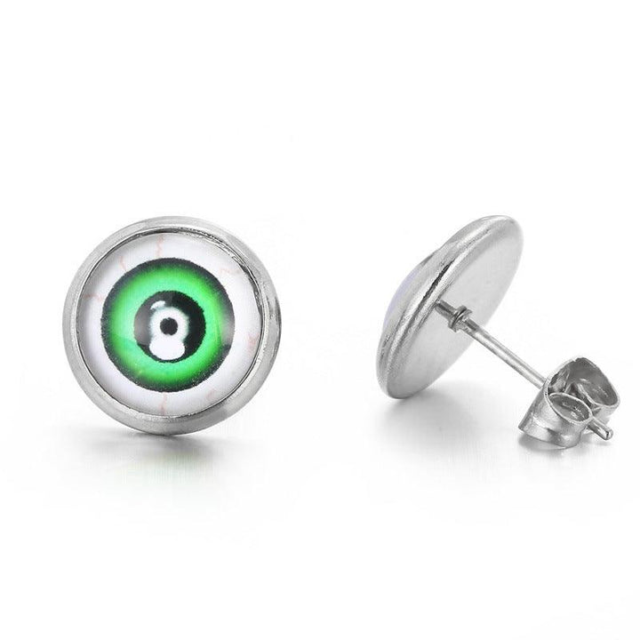 Stainless Steel Enamel Evil Eye Round Stub Earrings - kalen