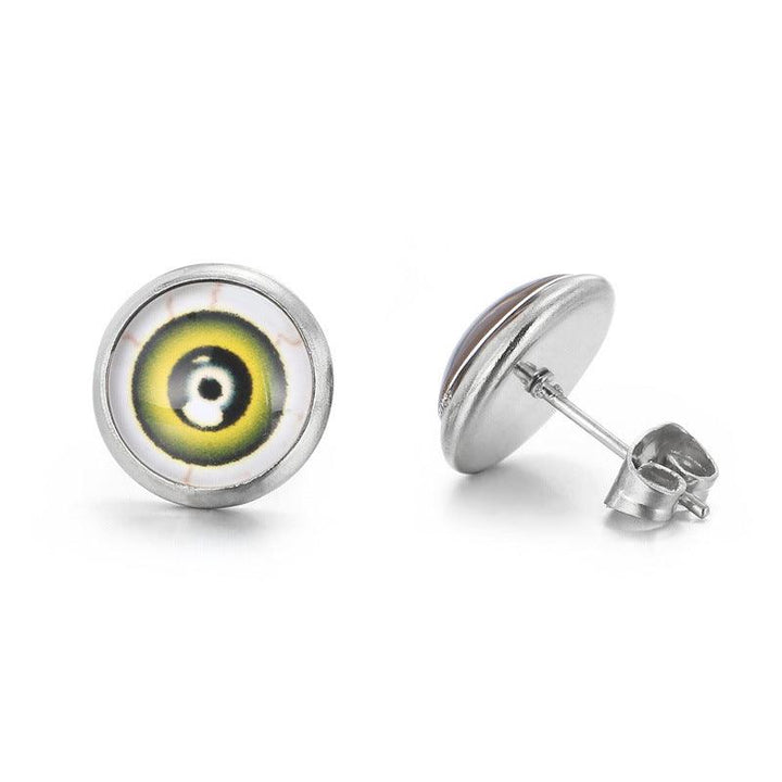 Stainless Steel Enamel Evil Eye Round Stub Earrings - kalen