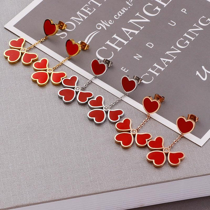 Stainless Steel Enamel Heart Drop Earrings - kalen