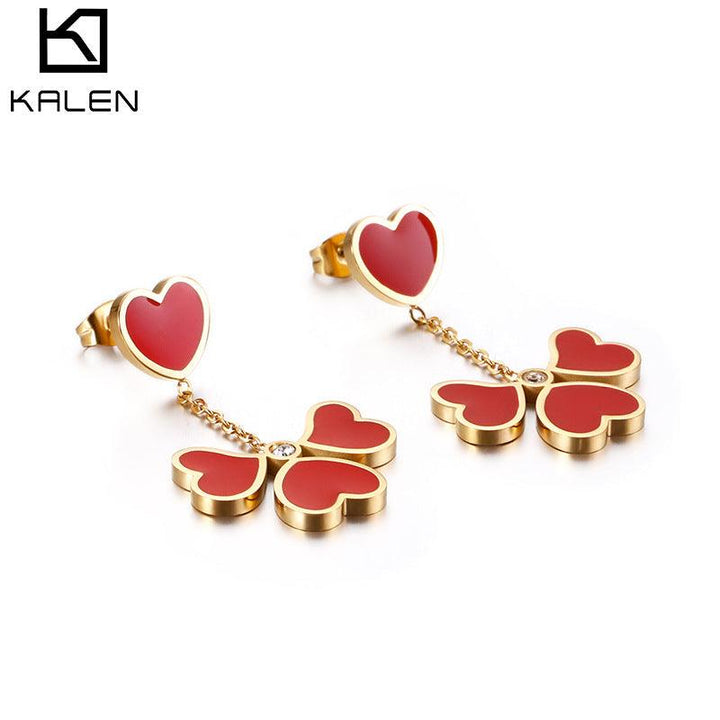 Stainless Steel Enamel Heart Drop Earrings - kalen