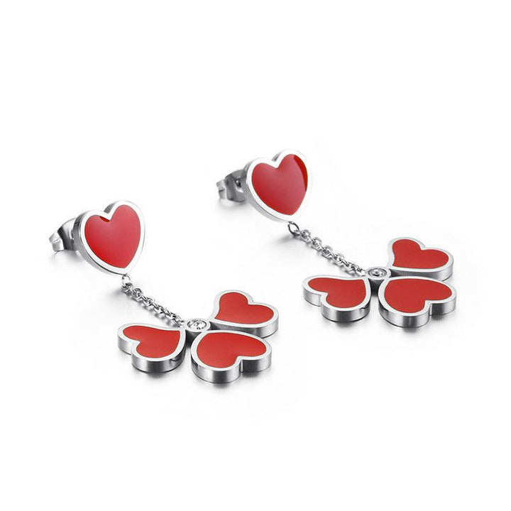 Stainless Steel Enamel Heart Drop Earrings - kalen